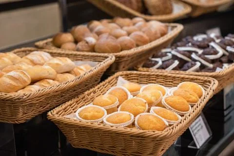 Muffin baskets at breakfast buffet Stock Photos