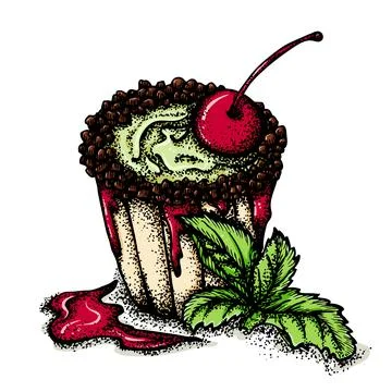 Muffin with cherry Stock Illustration