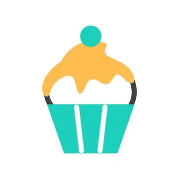 Muffin flat line icon isolated on white background Stock Illustration