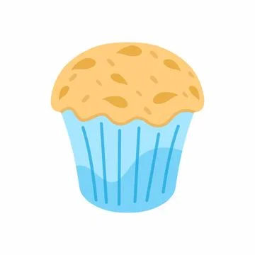 Muffin Graphic in Blue Wrapper on White Background. Cupcake Icon vector Stock Illustration