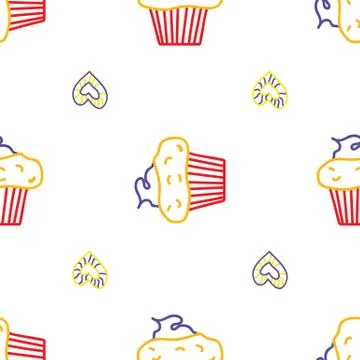 Muffin sealmess pattern. Draw by hand. Cupcake texture. Food vector illustrat Illustrazione stock
