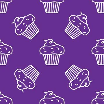 Muffin sealmess pattern. Draw by hand. Cupcake texture. Food vector illustrat Stock Illustration