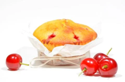 Muffin with sour cherries Stock Photos