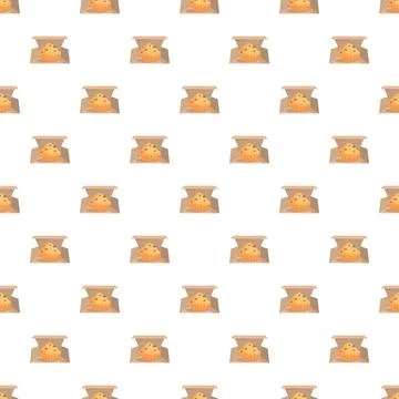 Muffin in takeaway box pattern seamless dessert background Illustrazione stock