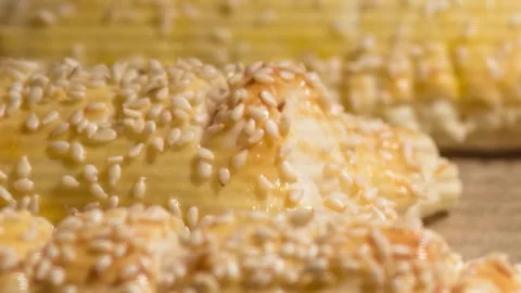 Muffins baking and rising in muffin tin in electric oven at home close up, zoom Stock Footage 336576752