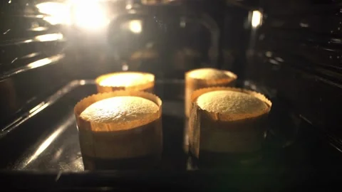 Muffins. Baking in oven. Time lapse footage of cooking Cupcakes, 4k, UHD. Stock Footage 272451243