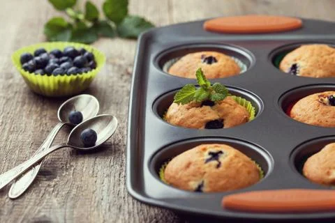 Muffins with blueberries Stock Photos