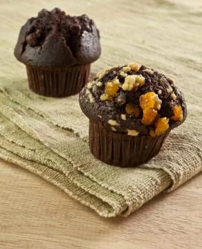Muffins with chocolate chips Stock Photos