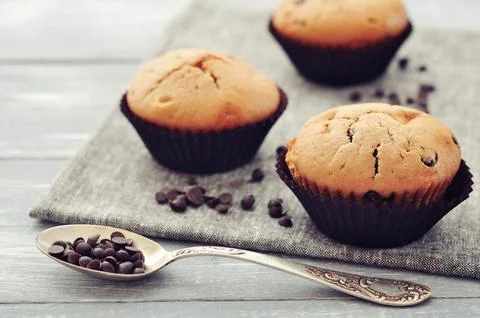 Muffins with chocolate drops Stock Photos