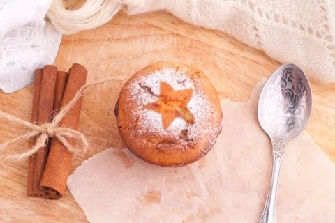 Muffins with cinnamon and icing sugar Stock Photos