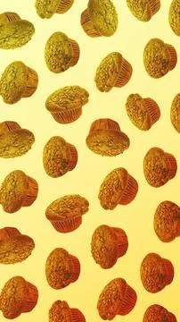 Muffins creating food pattern on yellow background 写真素材