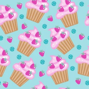 Muffins, cupcakes seamless pattern. Delicious Cake background, texture. Bab.. Stock Illustration