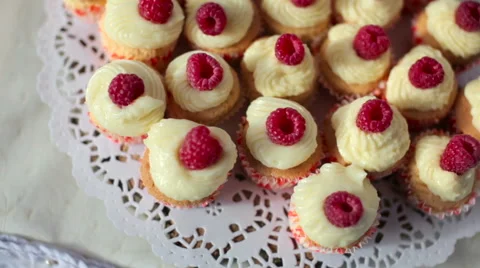 Muffins with a fresh raspberries Stock Footage 59781729