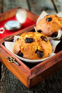 Muffins in the old box Stock Photos