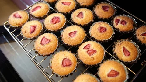 Muffins from the oven in the kitchen Stock Footage 122065788