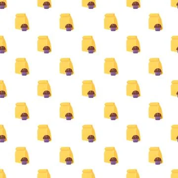 Muffins in paper bags seamless pattern on white background Stock Illustration
