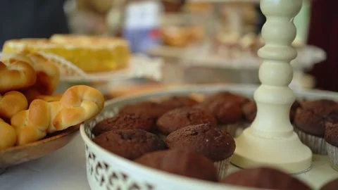 Muffins on a plate Stock Footage 268047912