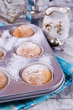 Muffins in powdered sugar Stock Photos