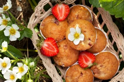 Muffins with strawberries Stock Photos