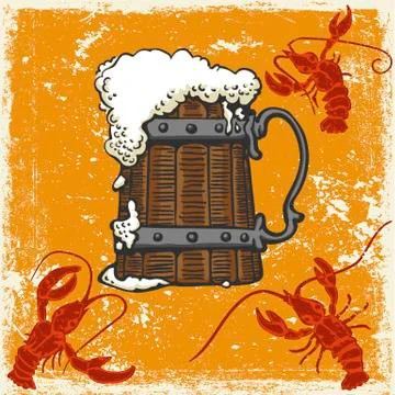 Mug with beer and crayfish Stock Illustration