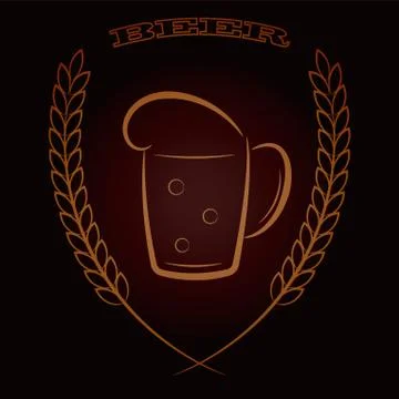 Mug beer with ears of wheat on dark brown background Stock Illustration