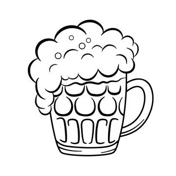 Mug of beer with foam. Vector outline icon. Glass mug with drink Stock Illustration