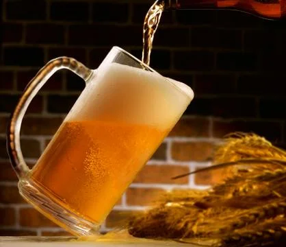 Mug of beer poured in rustic setting Stock Photos