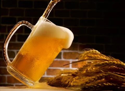 Mug of beer poured in rustic setting Stock Photos