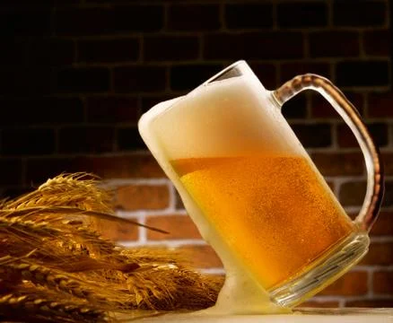 Mug of beer poured in rustic setting Stock Photos