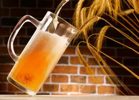 Mug of beer poured in rustic setting Stock Photos