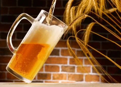 Mug of beer poured in rustic setting Stock Photos