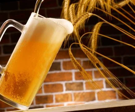 Mug of beer poured in rustic setting Stock Photos