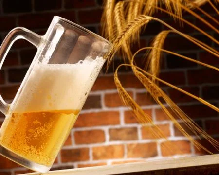 Mug of beer poured in rustic setting Stock Photos