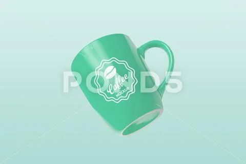Mug with changeable color, dynamically flying, separate background, and logo PSD Template