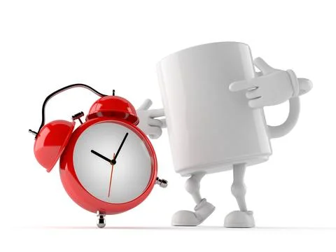 Mug character with alarm clock Stock Illustration