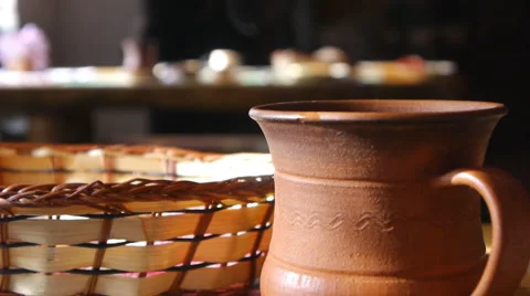 Mug Of Clay On The Table In The Ethnic Cafe Stock Footage 58189278