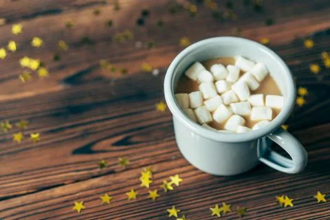 Mug with cocoa and marshmallows Stock Photos