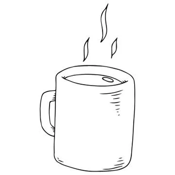Mug with coffee icon. Vector illustration of a mug with liquid. Hand drawn ho Stock Illustration