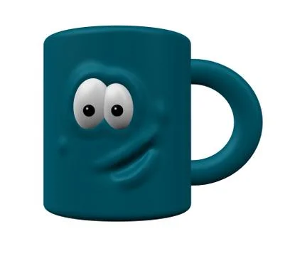 Mug with comic face on white background - 3d illustration Stock Illustration