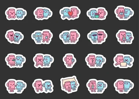 Mug couple character set Ilustração Stock
