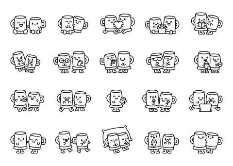 Mug couple character set Ilustração Stock