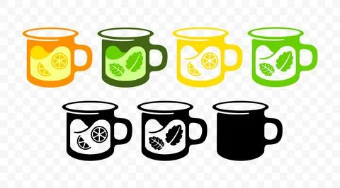 Mug, cup with fruit, mint and herbal tea, graphic design Stock Illustration