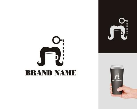 Mug with a drink on a negative space in a mustache, a monocle on a chain. Stock Illustration
