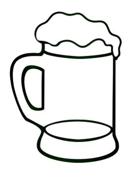 Mug with foaming beer - vector linear picture for coloring. Beer in a mug. Stock Illustration