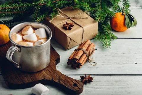 Mug of hot chocolate with marshmallows Stock Photos