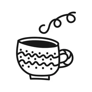 Mug I with pattern of dots and waves with steam in style of doodles Stock Illustration