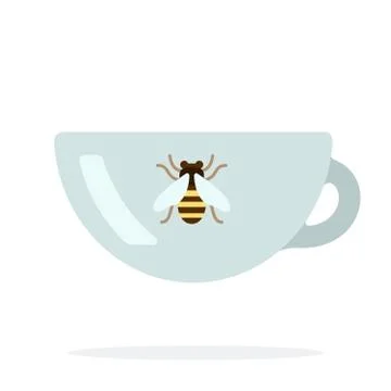 Mug with the image of a bee vector flat material design isolated object on white Stock Illustration