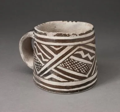 Mug with Interlocking Geometric Pattern with Zigzag Motifs and Crosshatchi... Stock Photos