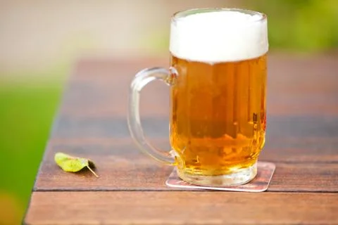 Mug with light  beer standing on the table Stock Photos