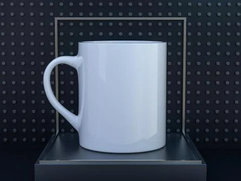 Mug Mockup standing on the dark surface. 3D Stock Illustration